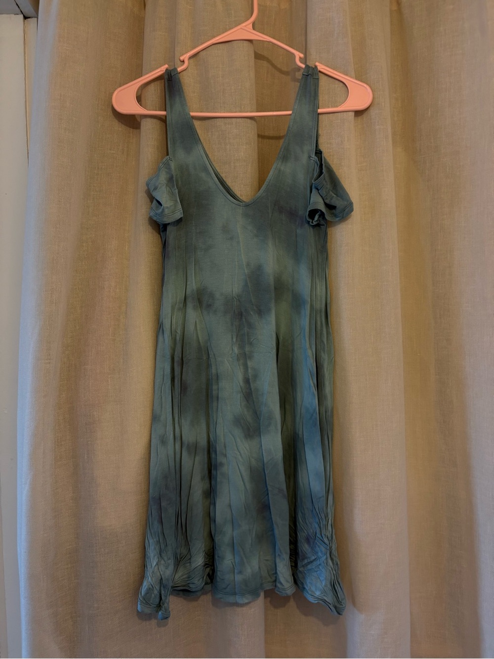 American Eagle Outfitters Tie Dye Green Blue T-shirt Cold Shoulder Dress